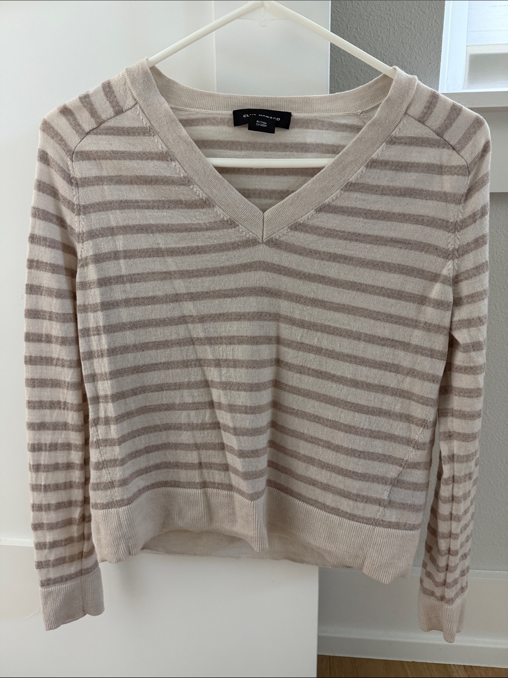 Club Monaco 100% Wool Striped V-Neck Sweater